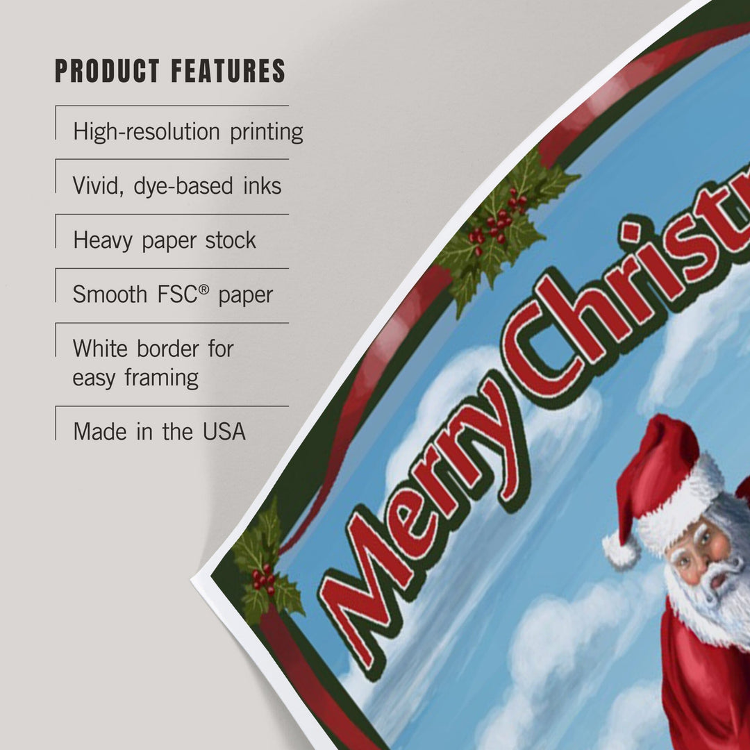 Merry Christmas from Catalina Island, Santa Surfing, Art & Giclee Prints Art Lantern Press 