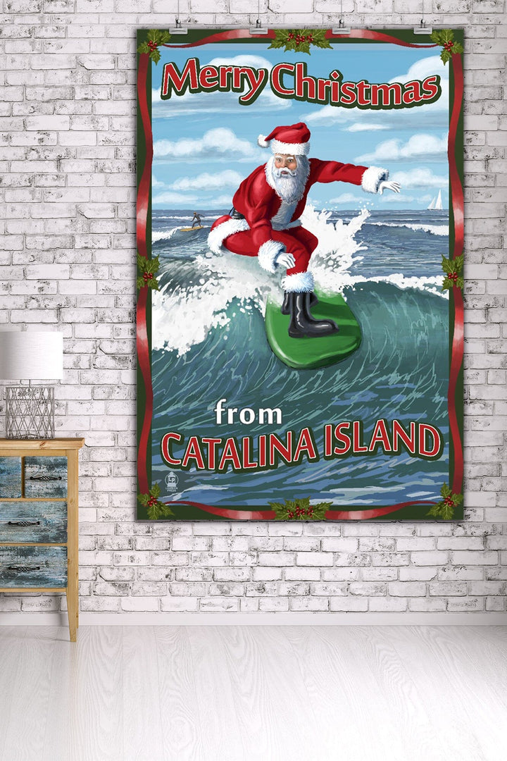 Merry Christmas from Catalina Island, Santa Surfing, Art & Giclee Prints Art Lantern Press 36 x 54 Giclee Print 