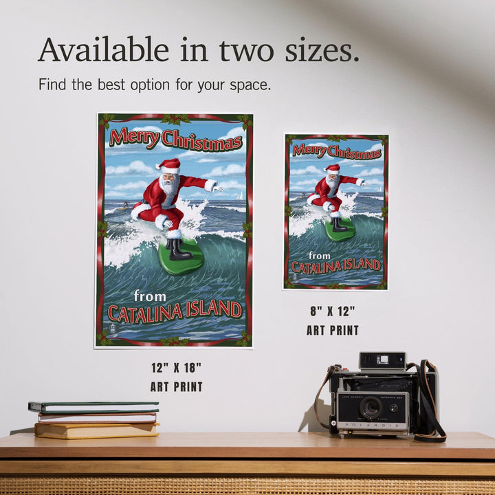 Merry Christmas from Catalina Island, Santa Surfing, Art & Giclee Prints Art Lantern Press 