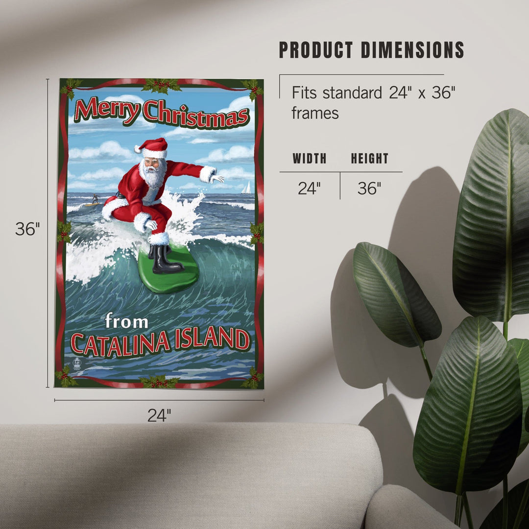 Merry Christmas from Catalina Island, Santa Surfing, Art & Giclee Prints Art Lantern Press 