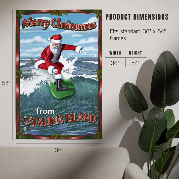 Merry Christmas from Catalina Island, Santa Surfing, Art & Giclee Prints Art Lantern Press 