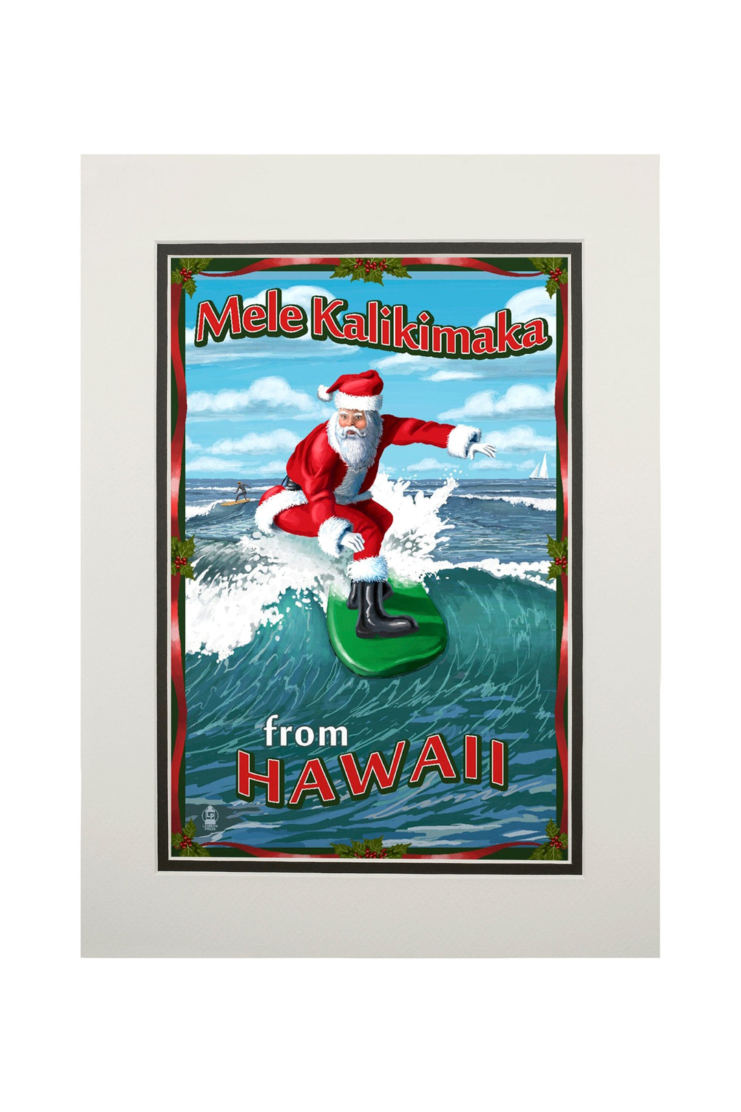 Merry Christmas from Hawaii, Santa Surfing, Art & Giclee Prints Art Lantern Press 11 x 14 Matted Art Print 