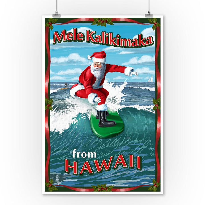 Merry Christmas from Hawaii, Santa Surfing, Art & Giclee Prints Art Lantern Press 12 x 18 Art Print 