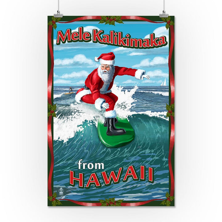 Merry Christmas from Hawaii, Santa Surfing, Art & Giclee Prints Art Lantern Press 16 x 24 Giclee Print 