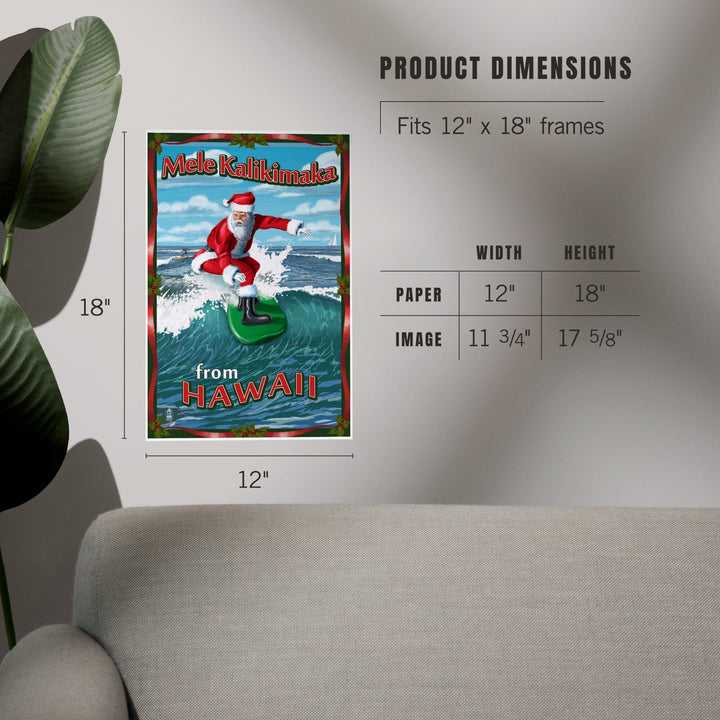 Merry Christmas from Hawaii, Santa Surfing, Art & Giclee Prints Art Lantern Press 