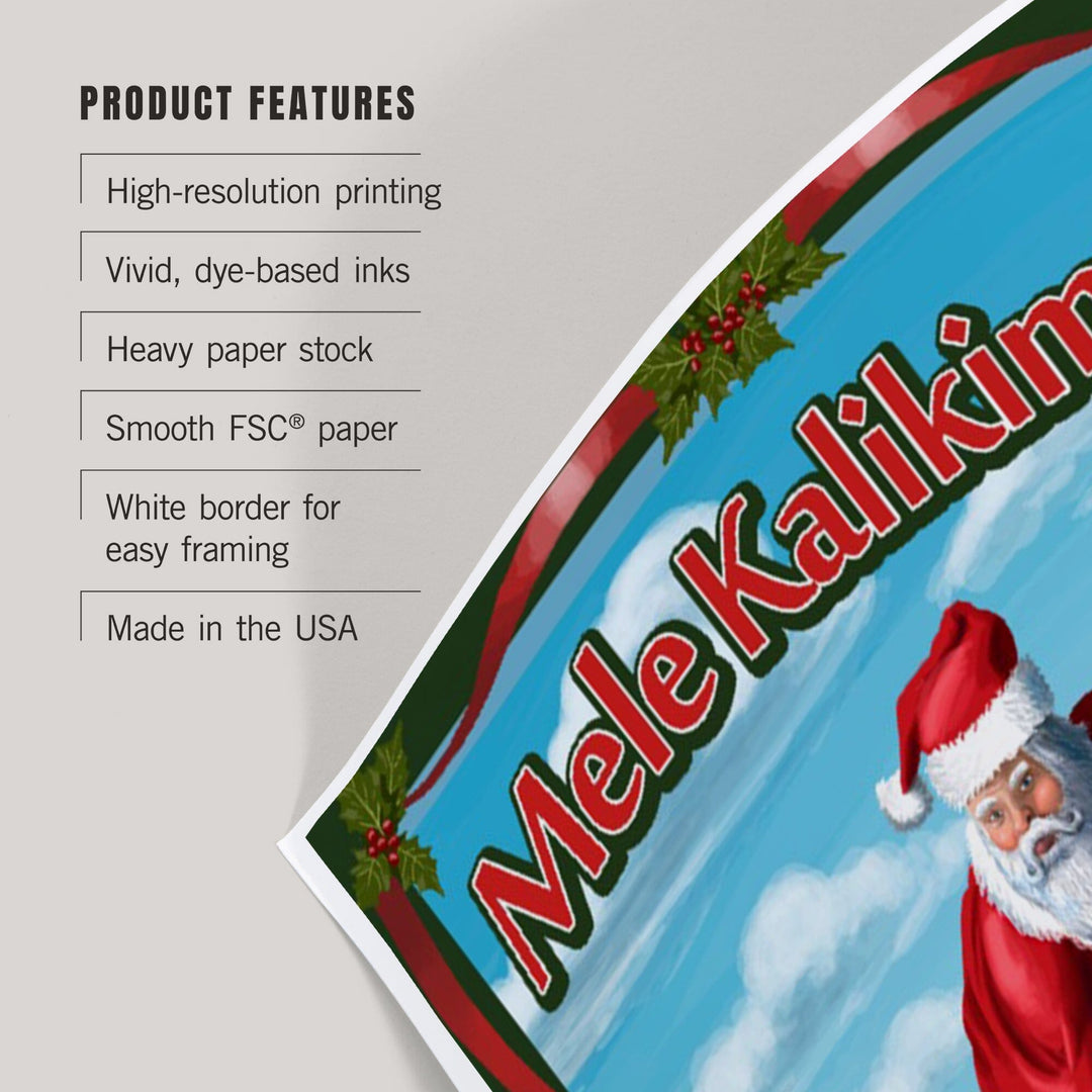 Merry Christmas from Hawaii, Santa Surfing, Art & Giclee Prints Art Lantern Press 