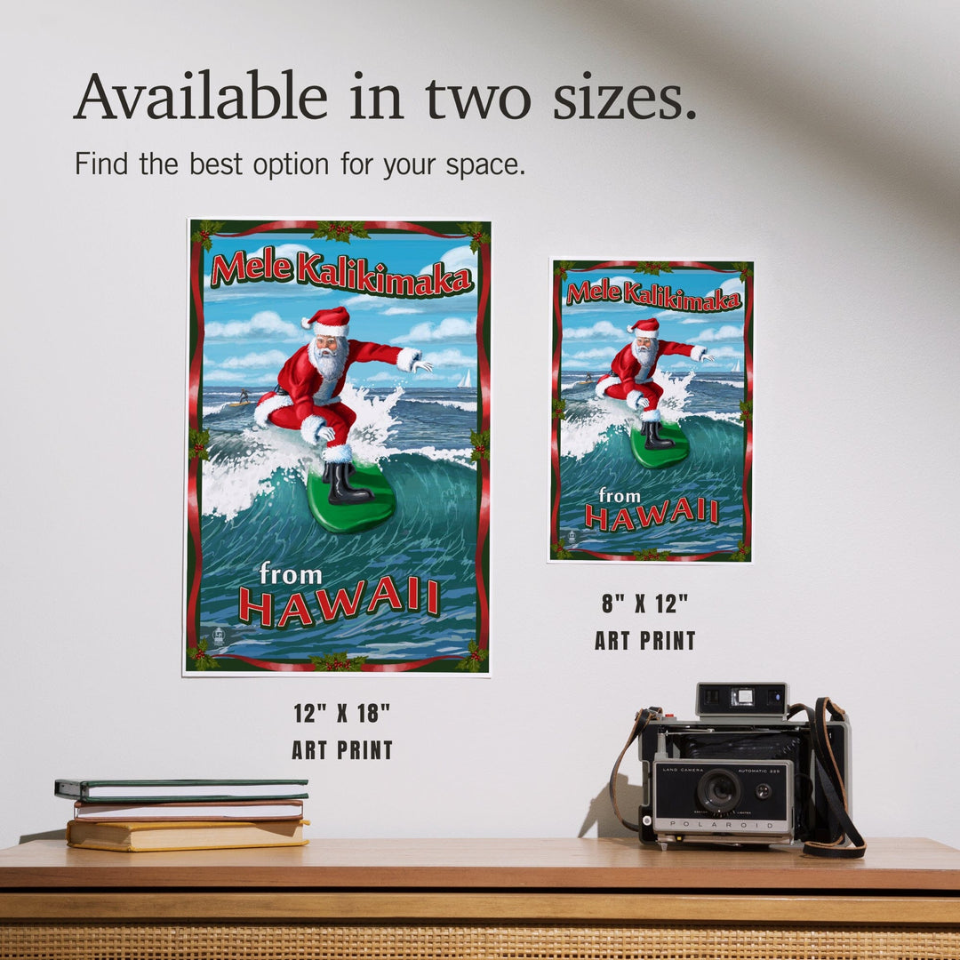 Merry Christmas from Hawaii, Santa Surfing, Art & Giclee Prints Art Lantern Press 