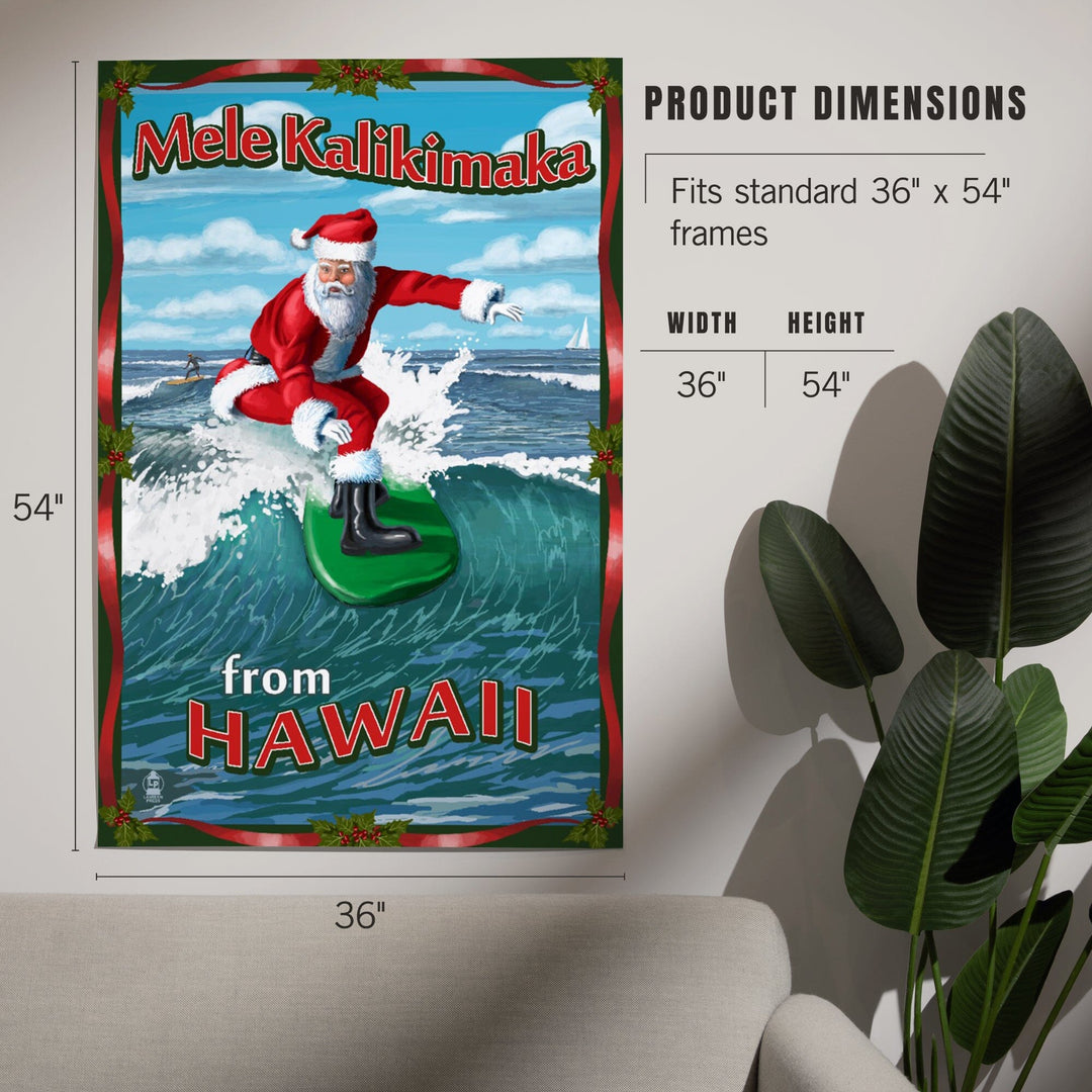 Merry Christmas from Hawaii, Santa Surfing, Art & Giclee Prints Art Lantern Press 