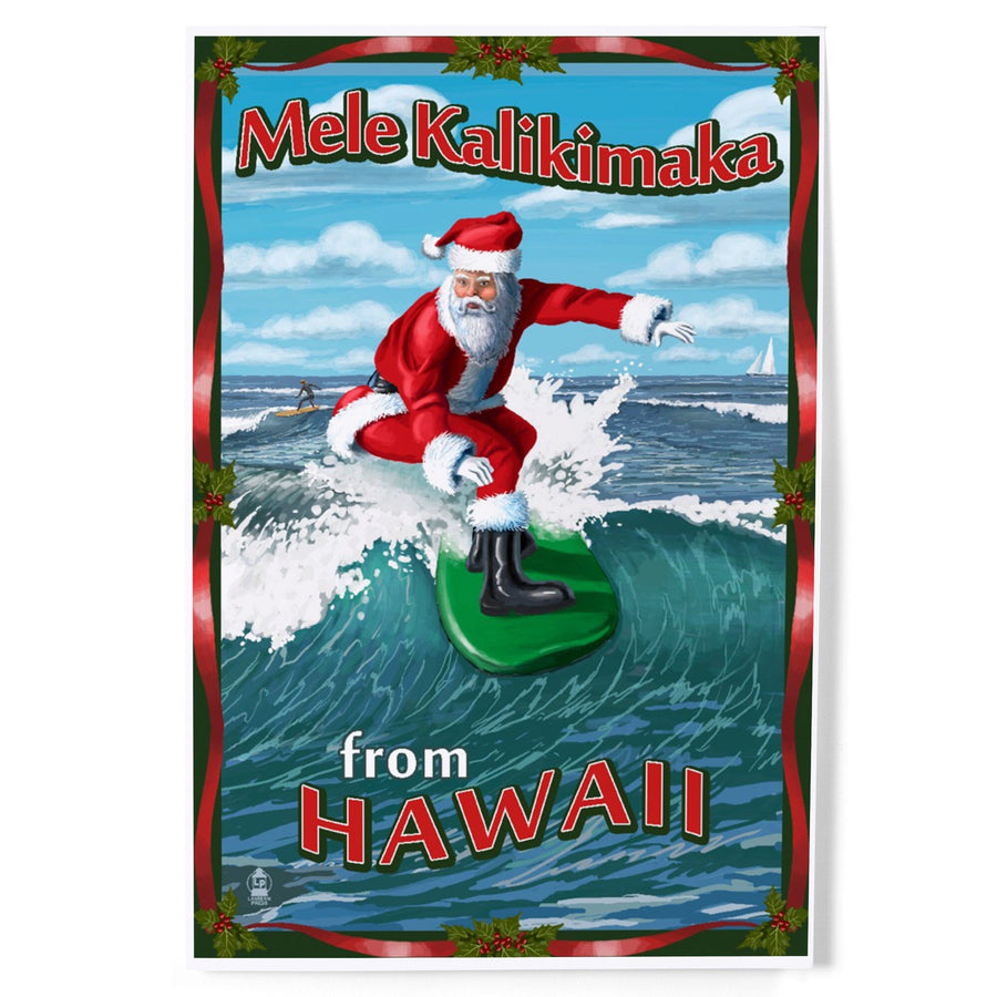 Merry Christmas from Hawaii, Santa Surfing, Art & Giclee Prints Art Lantern Press 