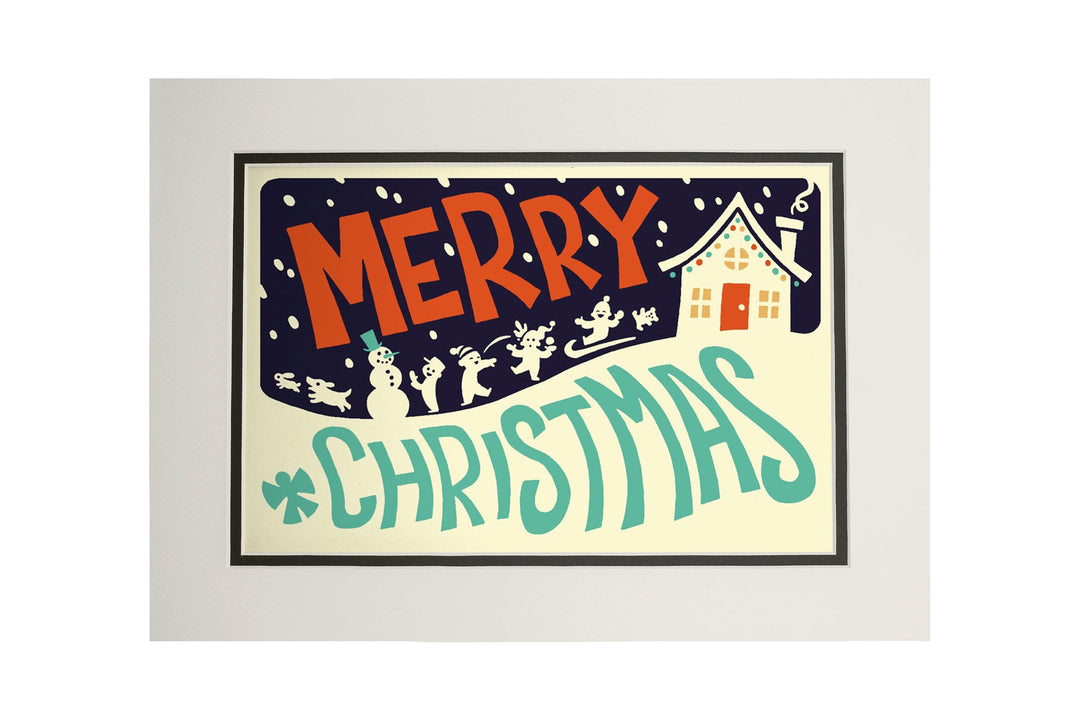 Merry Christmas House, Retro Christmas, Art & Giclee Prints Art Lantern Press 11 x 14 Matted Art Print 