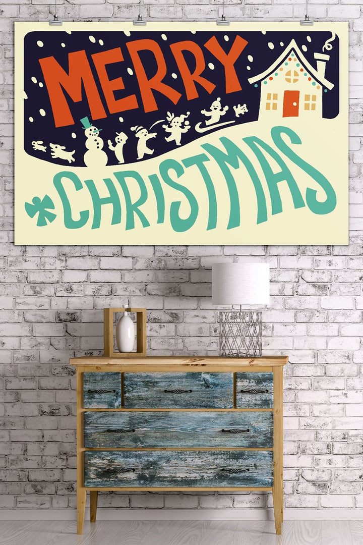 Merry Christmas House, Retro Christmas, Art & Giclee Prints Art Lantern Press 36 x 54 Giclee Print 