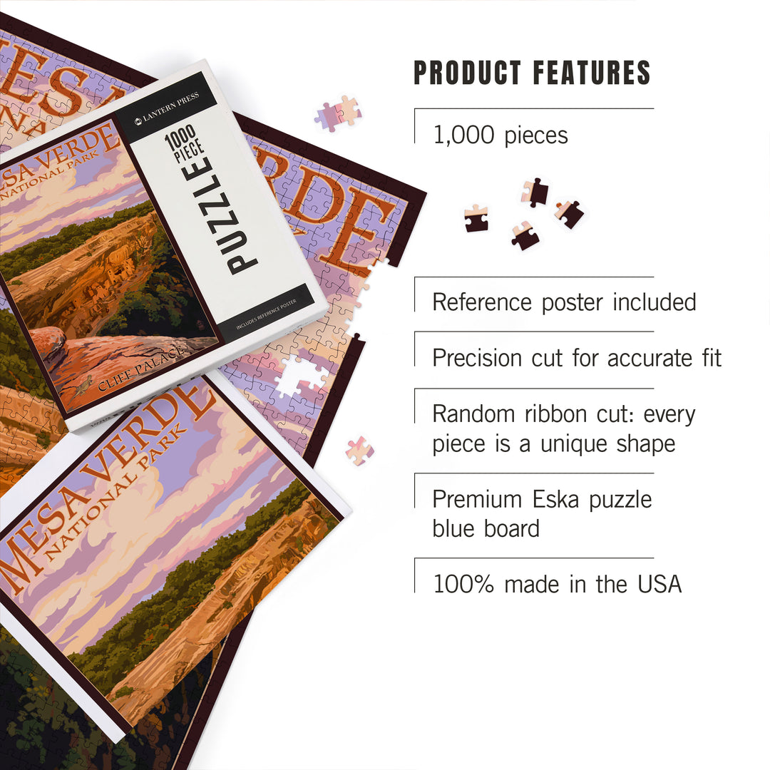 Mesa Verde National Park, Colorado, Cliff Palace at Sunset, Jigsaw Puzzle Puzzle Lantern Press 