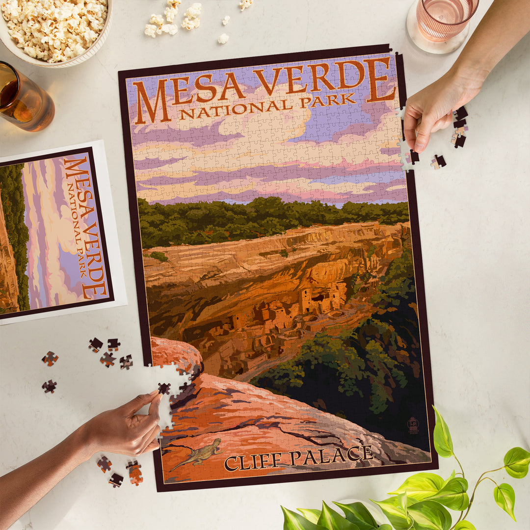Mesa Verde National Park, Colorado, Cliff Palace at Sunset, Jigsaw Puzzle Puzzle Lantern Press 