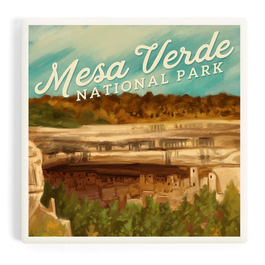 Mesa Verde National Park, Colorado, Cliff Palace, Oil Painting, Coasters Coasters Lantern Press 