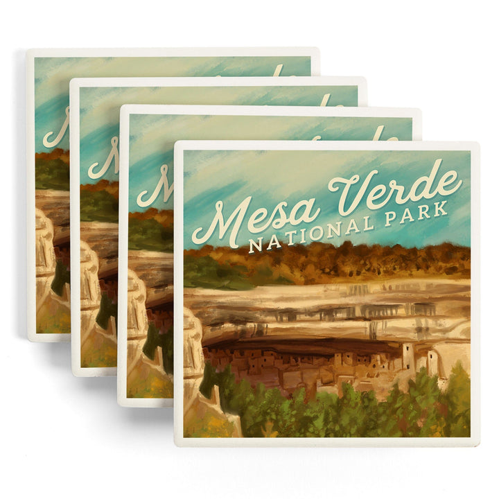 Mesa Verde National Park, Colorado, Cliff Palace, Oil Painting, Coasters Coasters Lantern Press 