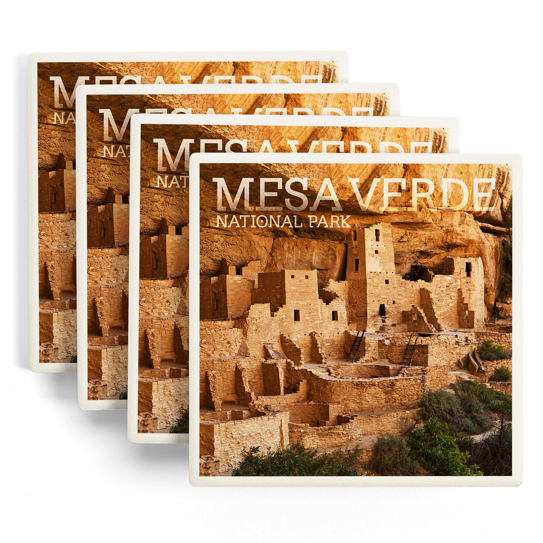 Mesa Verde National Park, Colorado, Cliff Palace Photograph, Coaster Set - Lantern Press