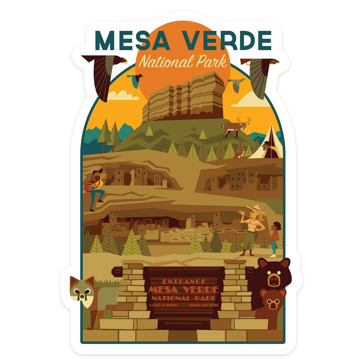 Mesa Verde National Park, Colorado, Geometric National Park Series, Contour, Lantern Press Artwork, Vinyl Sticker Sticker Lantern Press 