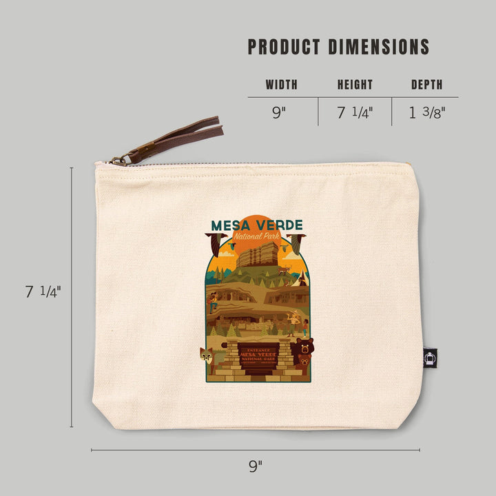 Mesa Verde National Park, Colorado, Geometric National Park Series,, Organic Cotton Zipper Pouch, Go Bag Go Bag Lantern Press 