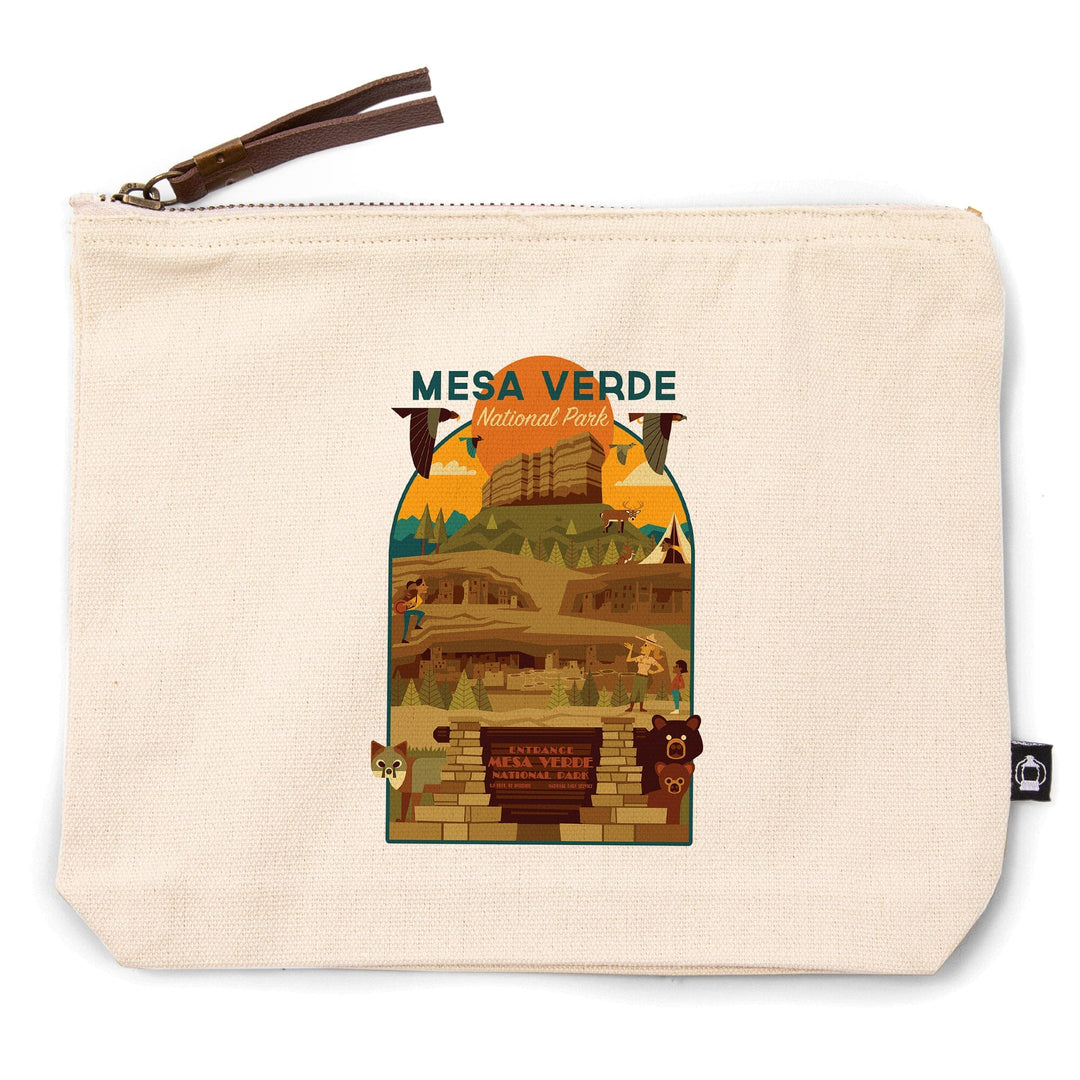 Mesa Verde National Park, Colorado, Geometric National Park Series,, Organic Cotton Zipper Pouch, Go Bag Go Bag Lantern Press 