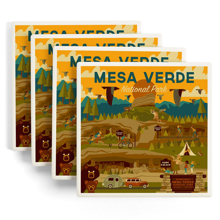 Mesa Verde National Park, Geometric National Park Series, Lantern Press Artwork, Coaster Set - Lantern Press