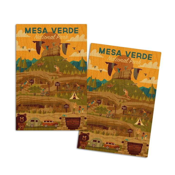Mesa Verde National Park, Geometric National Park Series, Lantern Press Artwork, Wood Signs and Postcards Wood Lantern Press 4x6 Wood Postcard Set 