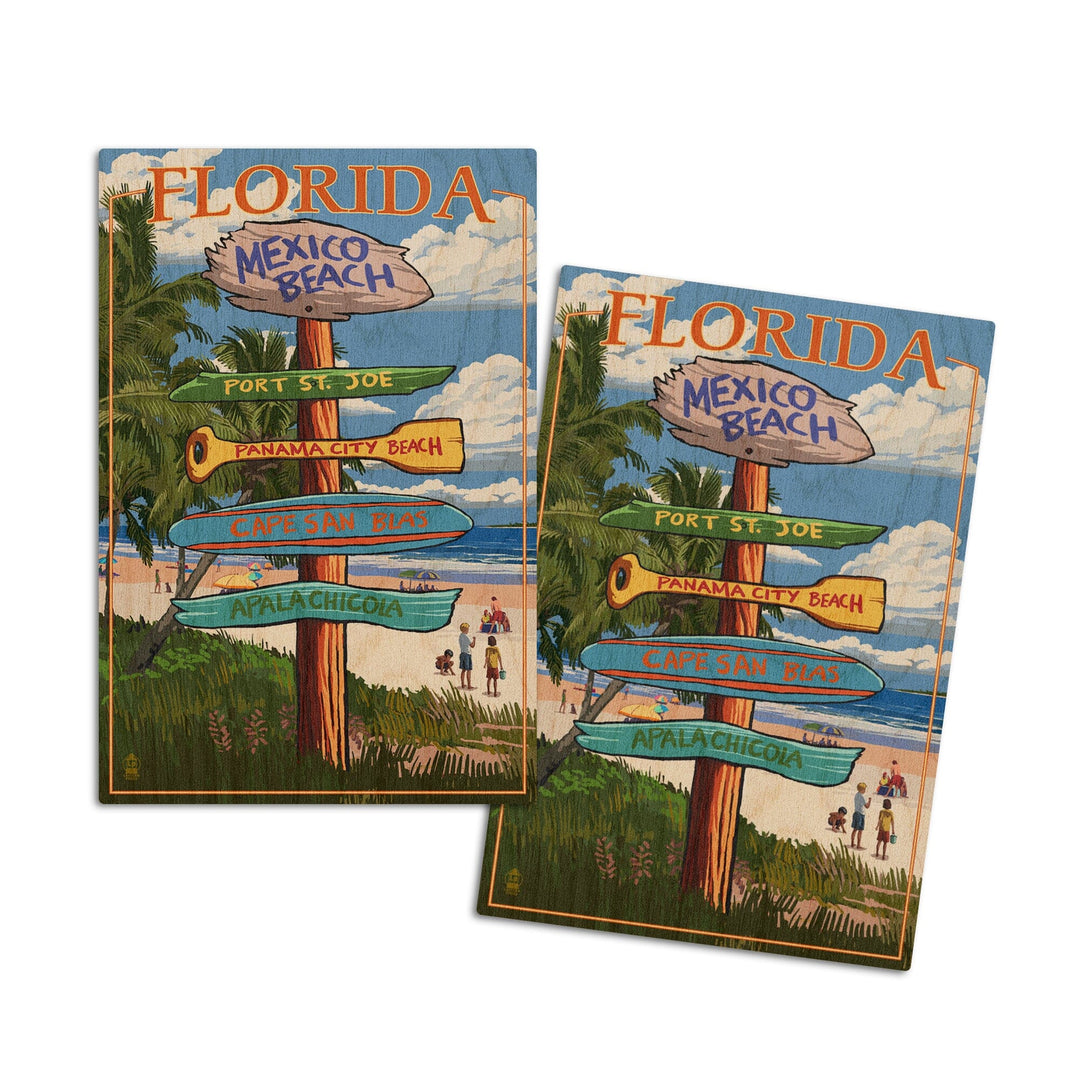 Mexico Beach, Florida, Destinations Sign, Lantern Press Artwork, Wood Signs and Postcards Wood Lantern Press 4x6 Wood Postcard Set 