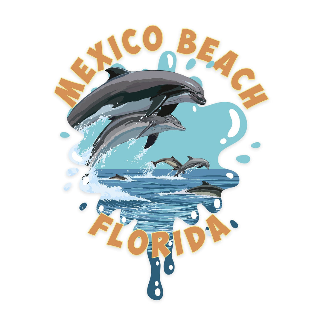 Mexico Beach, Florida, Dolphins Jumping, Contour, Vinyl Sticker Sticker Lantern Press 