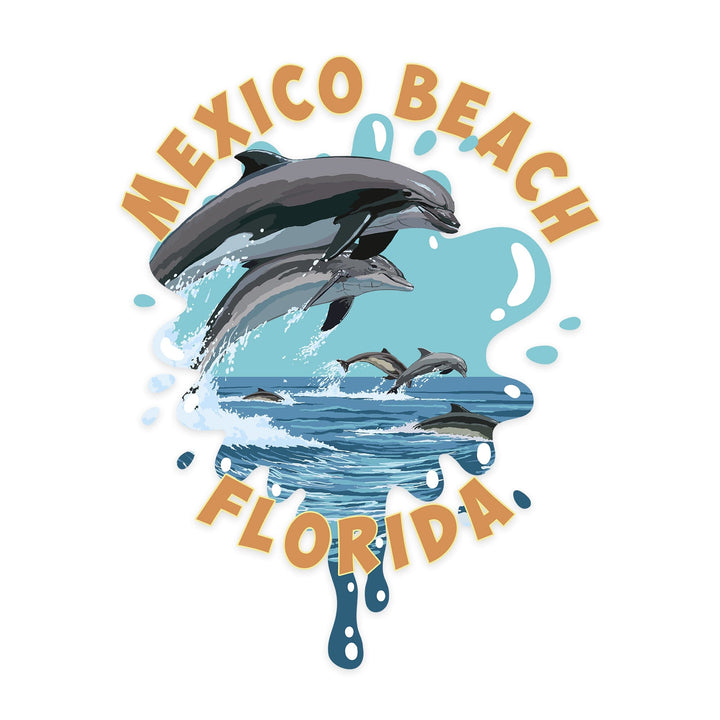 Mexico Beach, Florida, Dolphins Jumping, Contour, Vinyl Sticker Sticker Lantern Press 