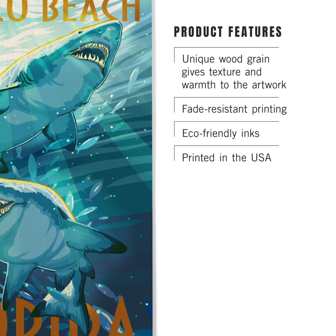 Mexico Beach, Florida, Painterly, Stylized Tiger Sharks, Wood Signs and Postcards Wood Lantern Press 