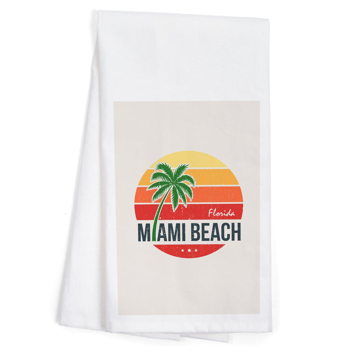 Miami Beach, Florida, Sun, Contour, Organic Cotton Kitchen Tea Towels Kitchen Lantern Press 