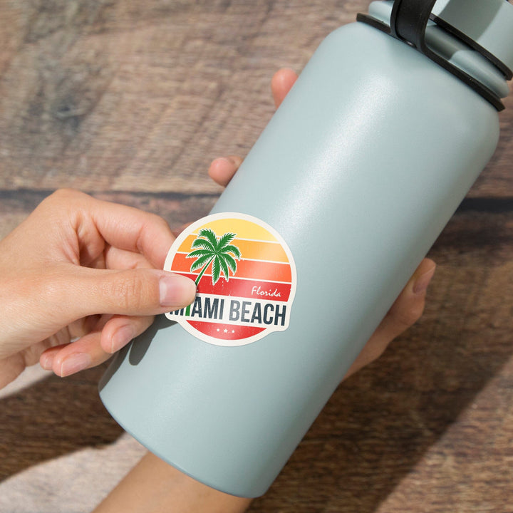 Miami Beach, Florida, Sun, Contour, Vinyl Sticker Sticker Lantern Press 