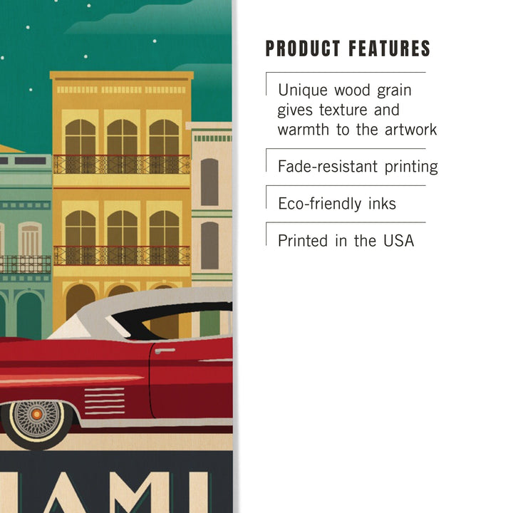 Miami, Buildings & Vintage Car, Vector, Lantern Press Artwork, Wood Signs and Postcards Wood Lantern Press 