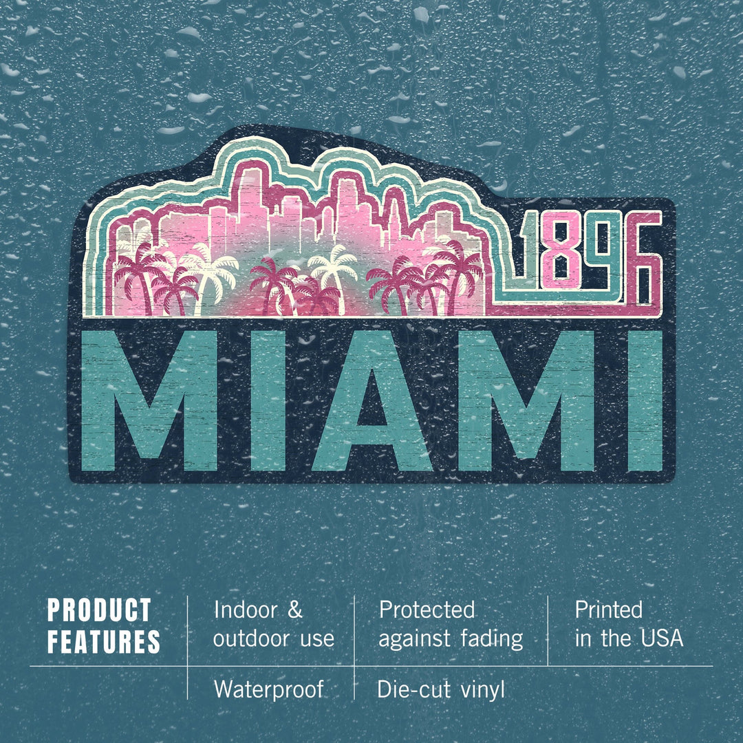 Miami, Florida, 1896, Contour, Vinyl Sticker Sticker Lantern Press 