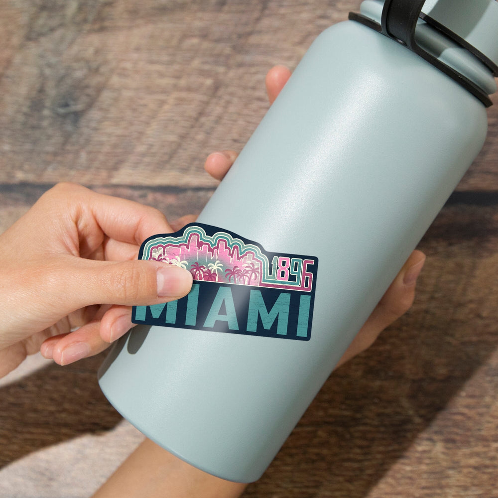 Miami, Florida, 1896, Contour, Vinyl Sticker Sticker Lantern Press 