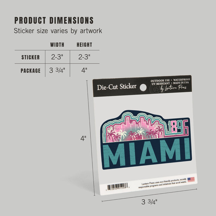 Miami, Florida, 1896, Contour, Vinyl Sticker Sticker Lantern Press 