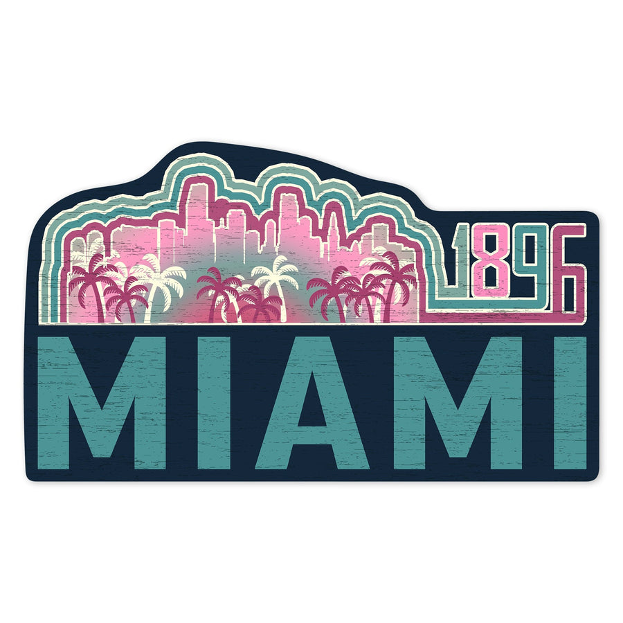Miami, Florida, 1896, Contour, Vinyl Sticker Sticker Lantern Press 
