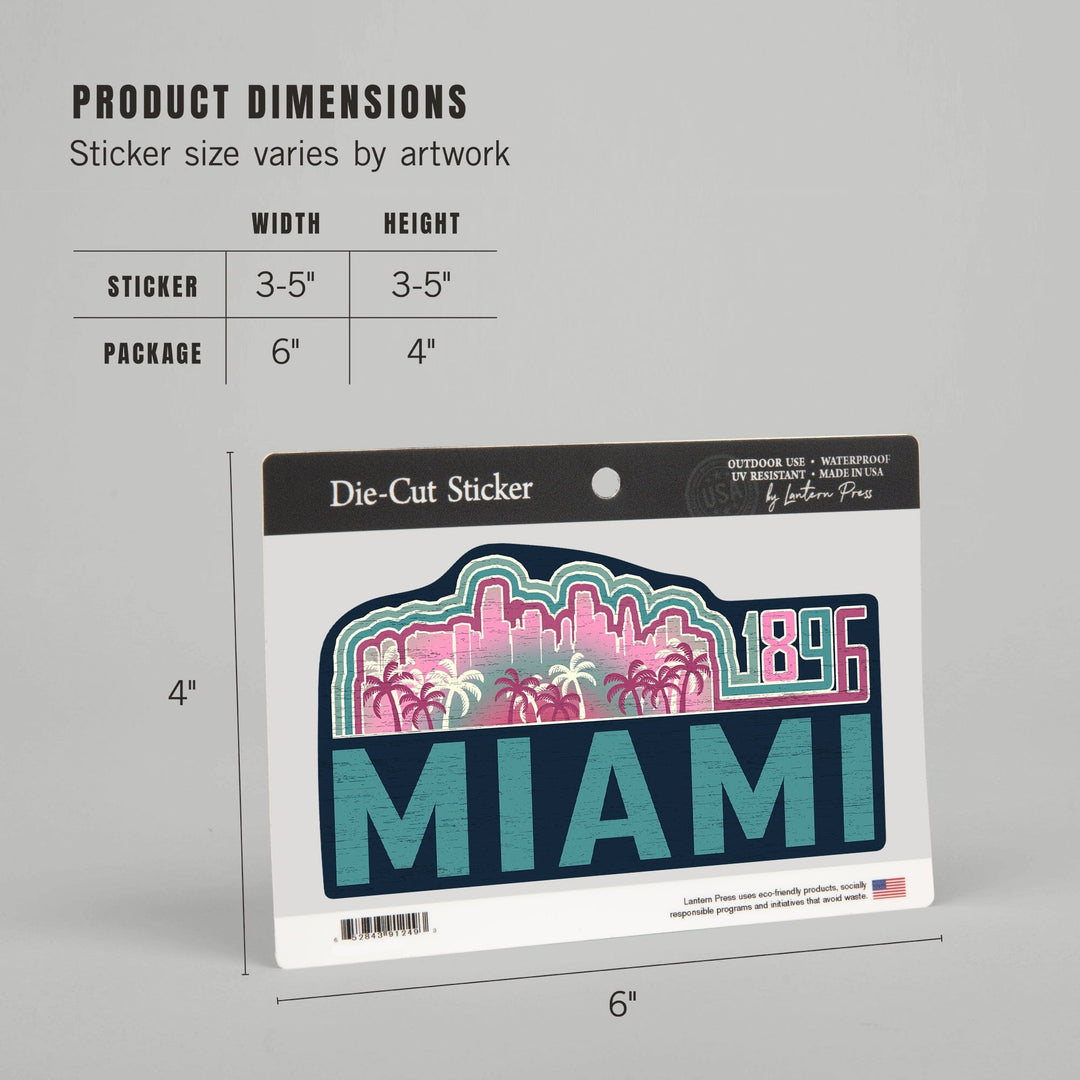 Miami, Florida, 1896, Contour, Vinyl Sticker Sticker Lantern Press 