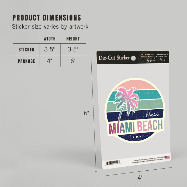 Miami, Florida, Beach, Contour, Vinyl Sticker Sticker Lantern Press 