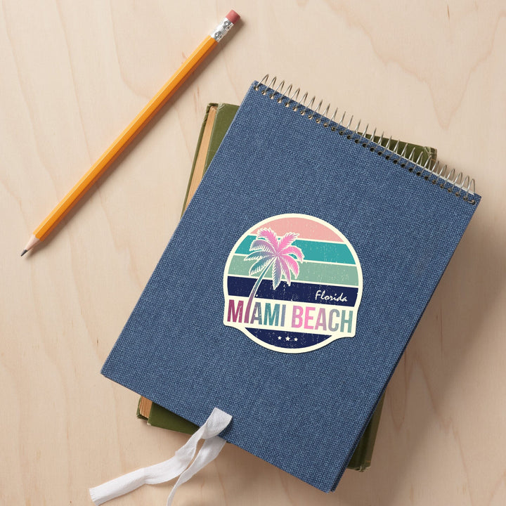 Miami, Florida, Beach, Contour, Vinyl Sticker Sticker Lantern Press 