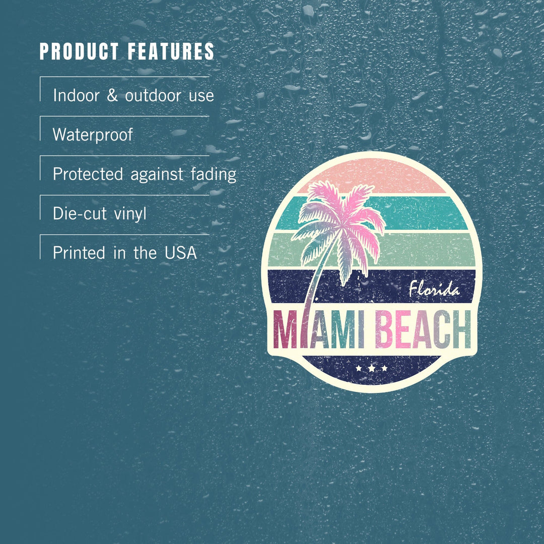 Miami, Florida, Beach, Contour, Vinyl Sticker Sticker Lantern Press 