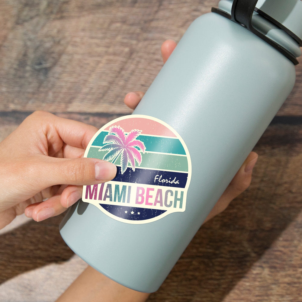 Miami, Florida, Beach, Contour, Vinyl Sticker Sticker Lantern Press 