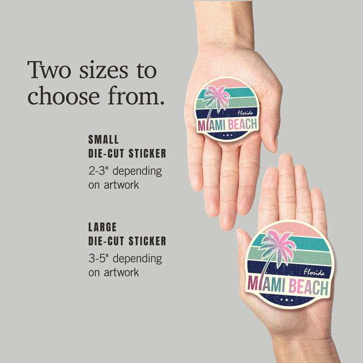 Miami, Florida, Beach, Contour, Vinyl Sticker Sticker Lantern Press 