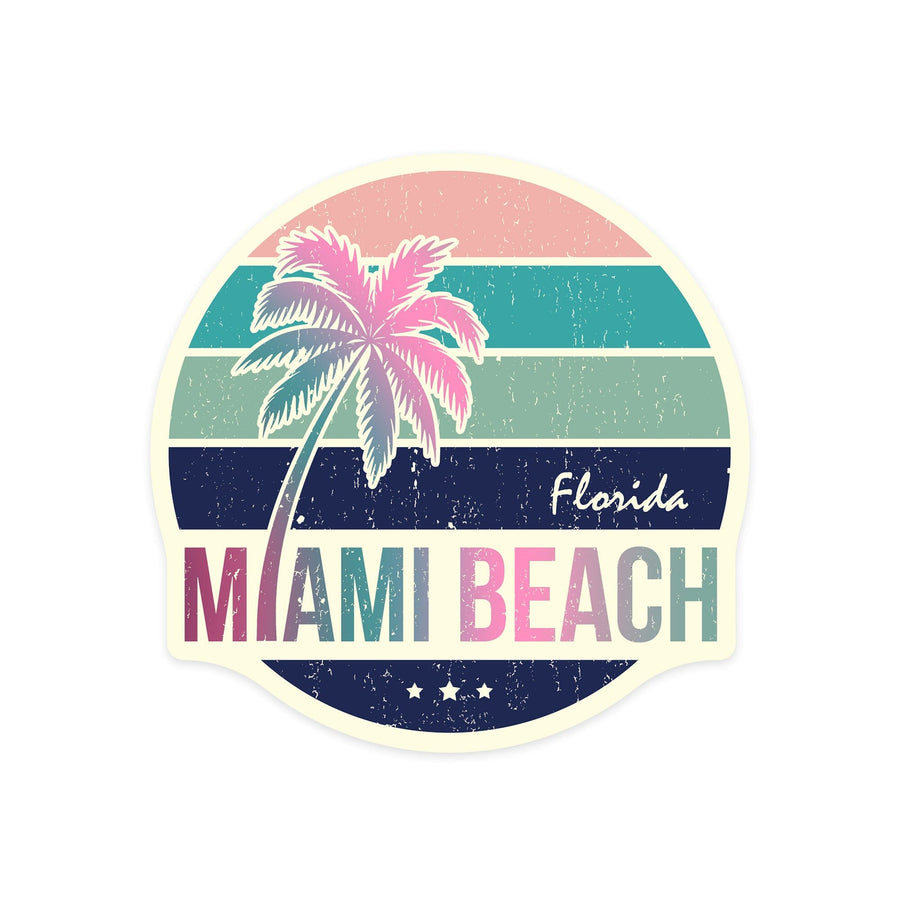 Miami, Florida, Beach, Contour, Vinyl Sticker Sticker Lantern Press 