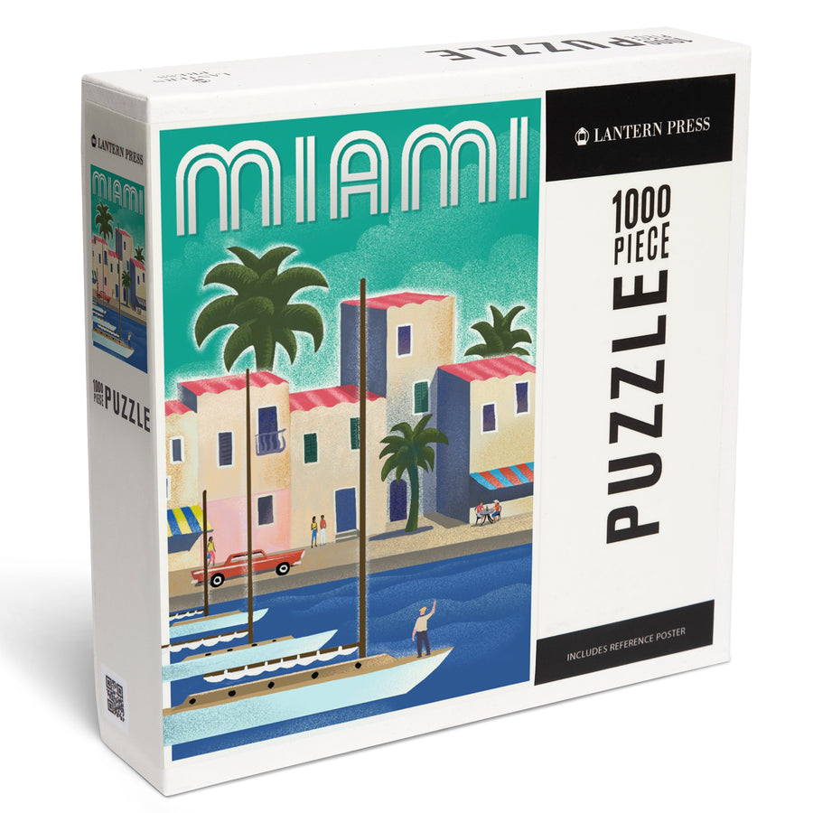 Miami, Florida, Lithograph, Jigsaw Puzzle Puzzle Lantern Press 