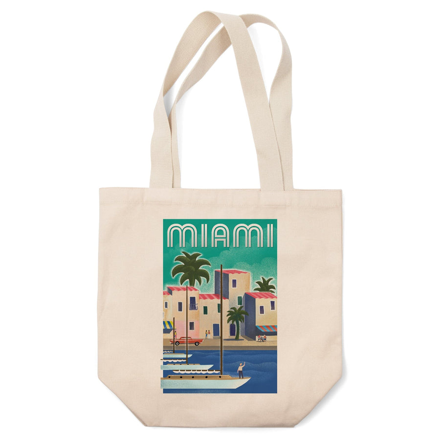 Miami, Florida, Lithograph, Lantern Press Artwork, Tote Bag Totes Lantern Press 