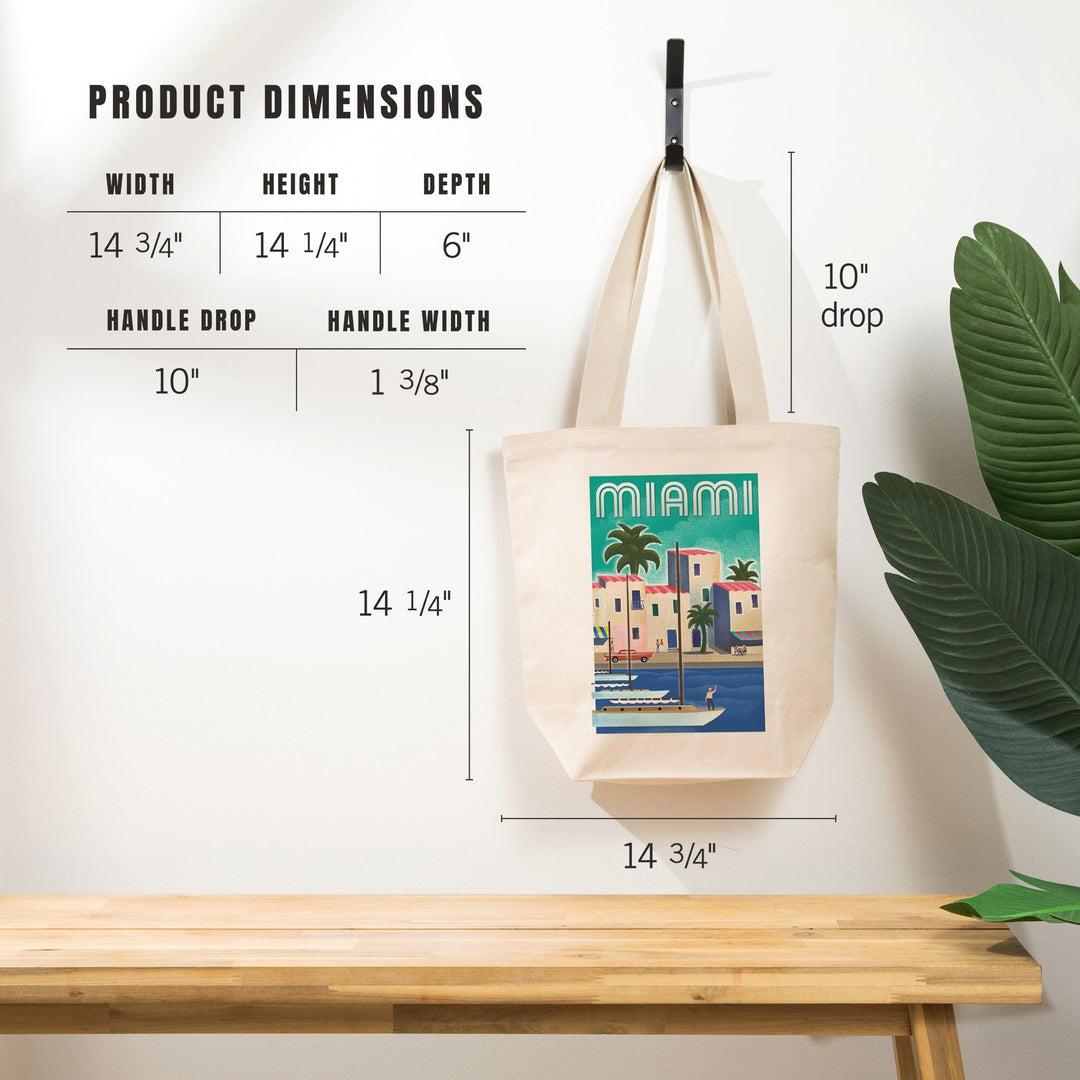 Miami, Florida, Lithograph, Tote Bag Totes Lantern Press 