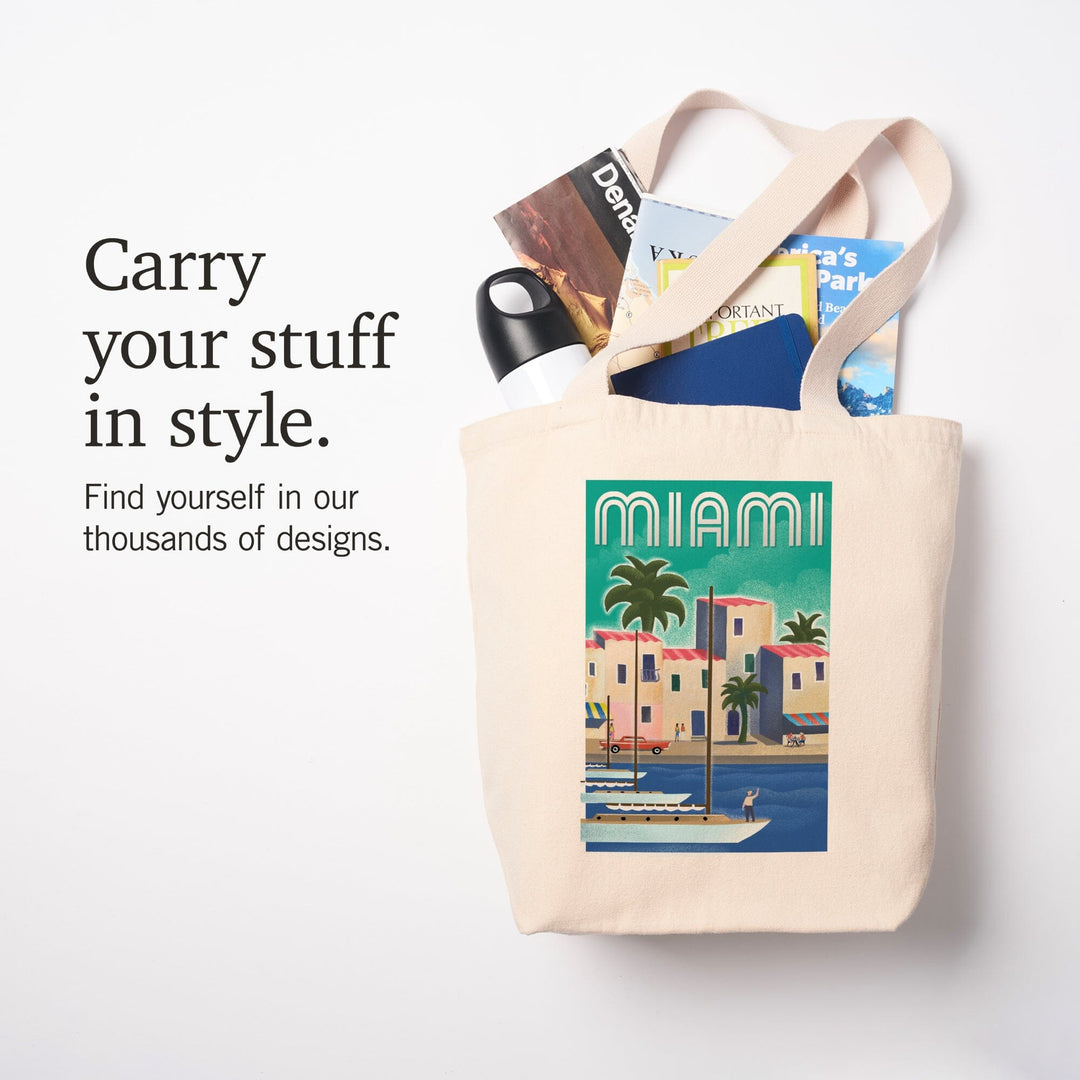 Miami, Florida, Lithograph, Tote Bag Totes Lantern Press 