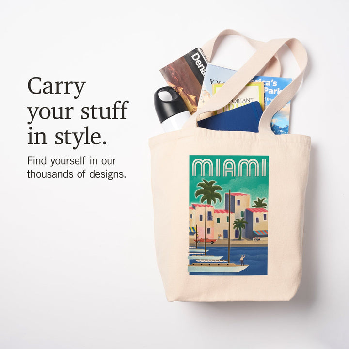 Miami, Florida, Lithograph, Tote Bag Totes Lantern Press 