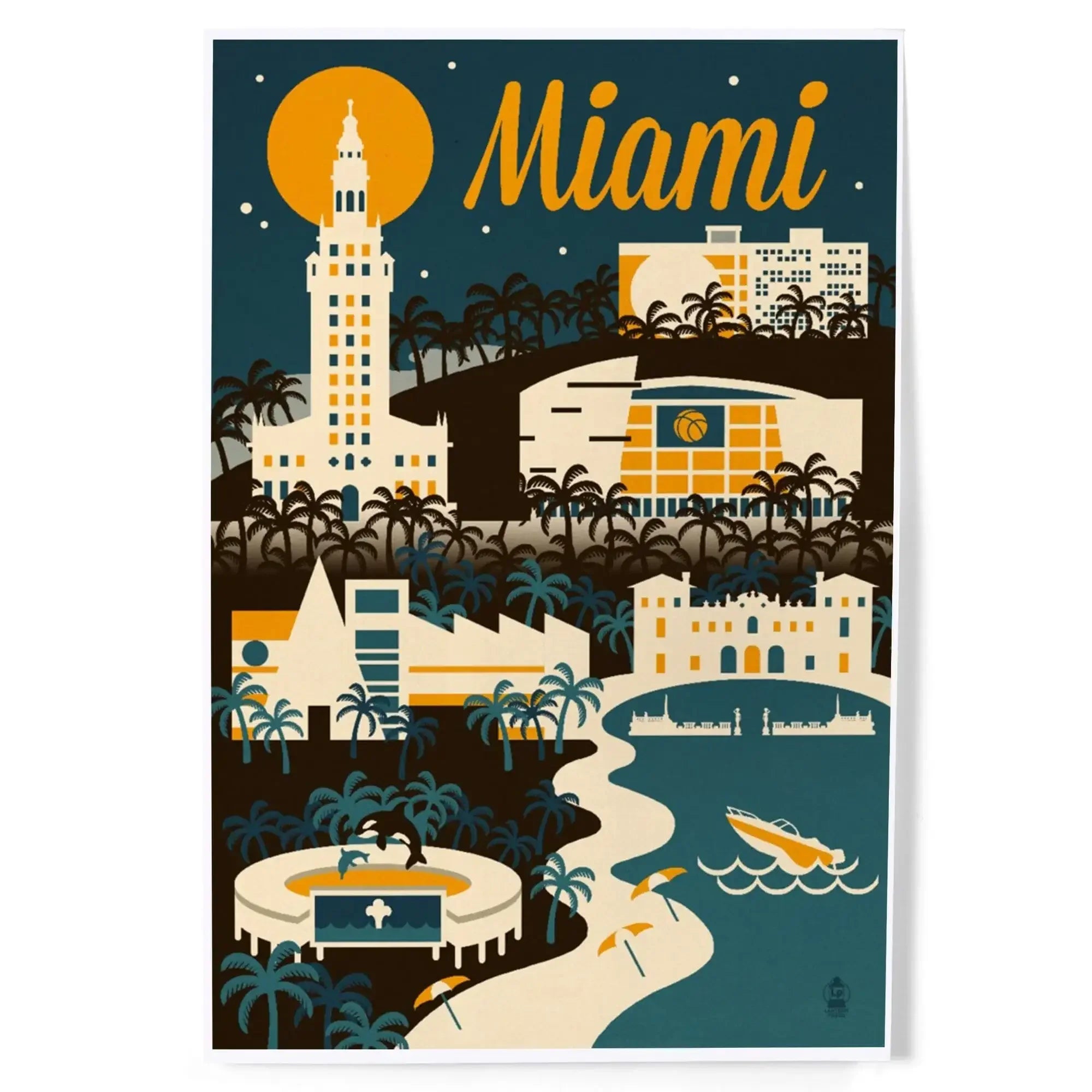 Miami, Florida, Retro Skyline art prints, metal signs – Lantern Press