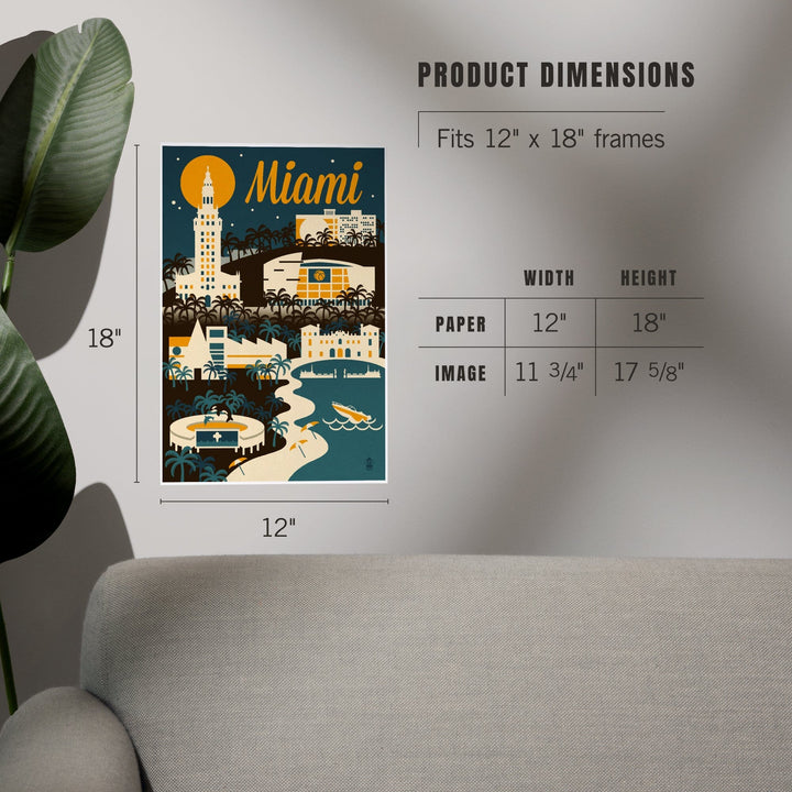 Miami, Florida, Retro Skyline, Art & Giclee Prints Art Lantern Press 